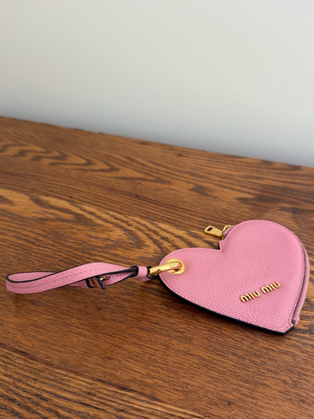Miu Miu Pink Heart Wristlet Coin Pouch with Gold Logo